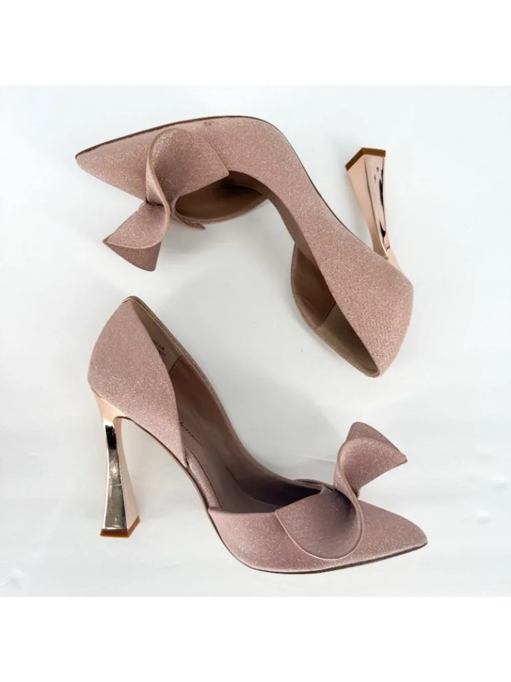 Betsey‎ Johnson Nobble Metallic Pumps Champagne Bow Heels Women’s 8.5 Stiletto - Picture 8 of 13
